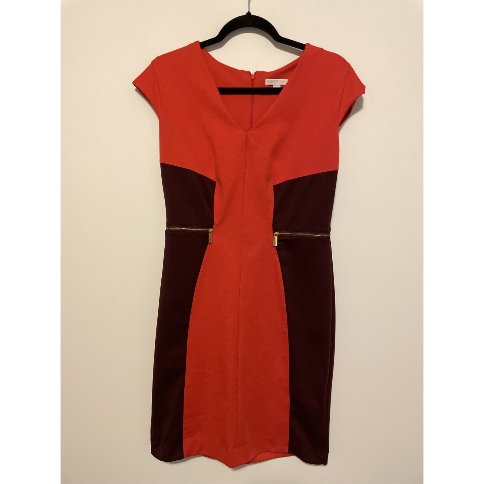 New York & Company M Red Brown Colorblock Stretch Sheath Dress
